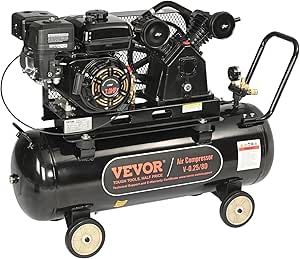 VEVOR 21 Gallon Gas Powered Air Compressor, 7HP 9CFM@115PSI Air Compressor Tank on Wheels, Gas Driven Piston Pump Air Compressed System with 115PSI Maximum Pressure for Workshop Construction Sites