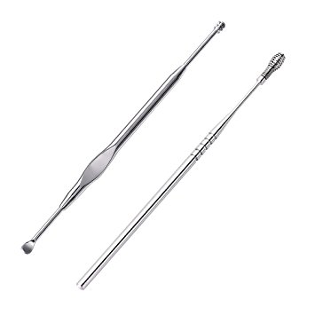 AMTOK Earpick Ear Curette Earwax Removal Tools 2 Pcs Stainless Steel Ear Cleaner with Storage Box