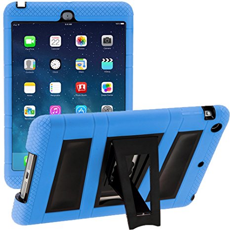 i-Blason Apple iPad Mini 2/3/4 Case with Retina Display ArmorBox 2 Layer Convertible [Hybrid] Full-Body Protection KickStand Case with Built-in Screen Protector for Kids Friendly (Blue/Black)