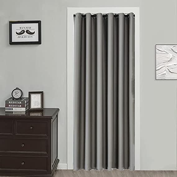 AiFish Grey Doorway Curtain Solid Blackout Patio Door Curtain Panel 78 Inch Grommet Drapes Room Darkening Thermal Insulated Energy Efficient Window Treatment for Bay Window 1 Panel W59 x L78 Inch