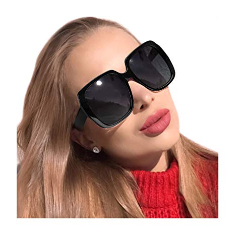 MuJaJa Oversized Sunglasses for Women Polarized Classic Square Trendy Vintage Eyewear for Outdoor-100% UV Protection