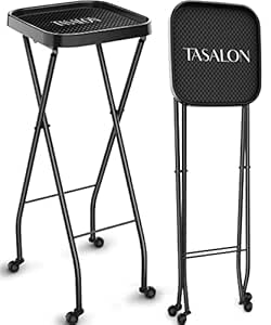 TASALON Premium Salon Folding Tray on Wheels, Folding Salon Tray, Rolling Service Tray for Beauty Salon, Beauty Tray Cart, Salon Cart Fold Up for Easy Storage, Color Trays for Salon Fold Up - Black