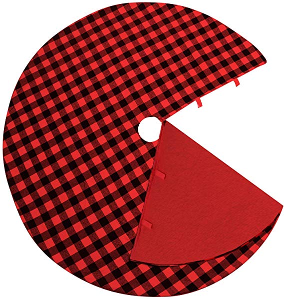 CCBOAY Christmas Tree Skirt 48 inch Large, Red and Black Plaid Buffalo with Felt Fabric Lining, Checked Tree Mat for Xmas Holiday Party Decorations