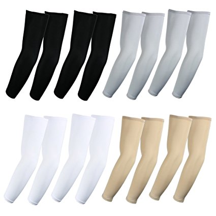 Elixir Arm Sleeves 8 pairs Bundle pack for hiking cycling golf and outdoor activities, 2 pairs each white, black, gray and beige