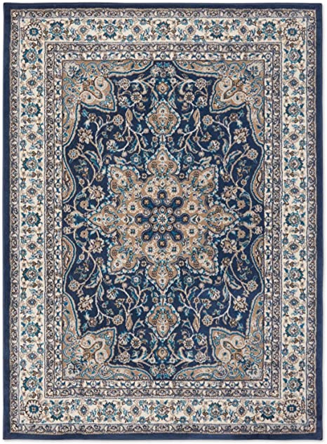 Home Dynamix Tremont Magnolia Traditional Medallion Area Rug, Navy Blue/Ivory, 3'11"x5'2"