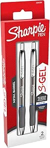 SHARPIE S-Gel Retractable Gel Pen, 0.7mm Medium Point, Gunmetal Barrel, Blue Ink, 2/Pack (2126184)