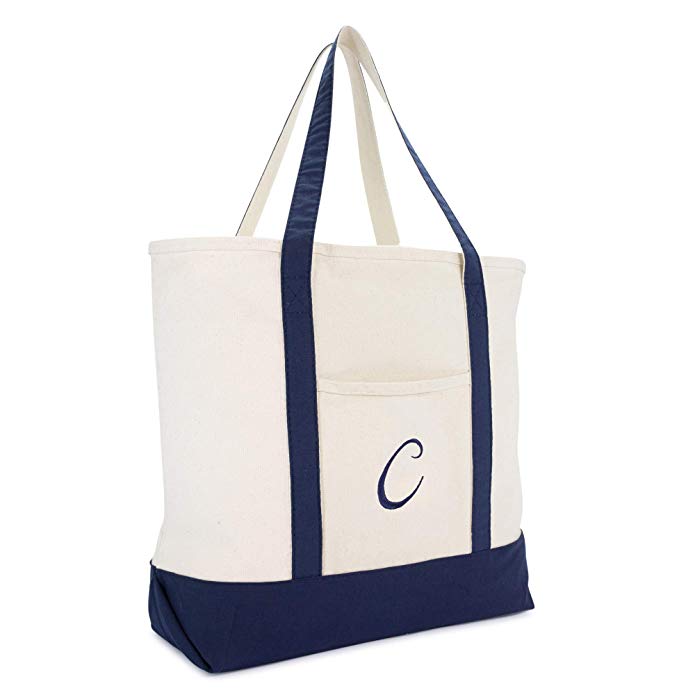 DALIX Monogram Tote Bag Personalized Navy Blue Initial A-Z