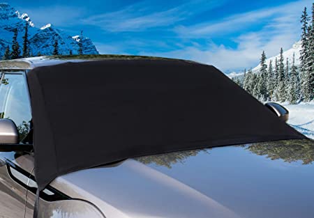 Automotive Windshield Snow Cover for Car, Truck, Van and SUV – Heavy Duty All-Weather 600D Polyester Frost Guard Eliminates Ice Scrapping and Defrosting – with 6 Anchor Points (79” x 45”)