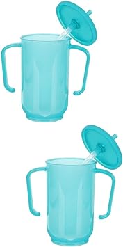 DOITOOL 2PCS Adult Sippy Cup with Straw Spill Proof, Adult Sippy Cup for Elderly Spill Proof, Adult Sippy Cups for Elderly Care (Blue)