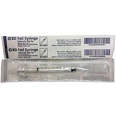 BD New STERILE , Sealed , Tuberculin 100- 1 ML Syringes Only LUER SLIP TIP, No Needle, Disposable (PACK OF 100)