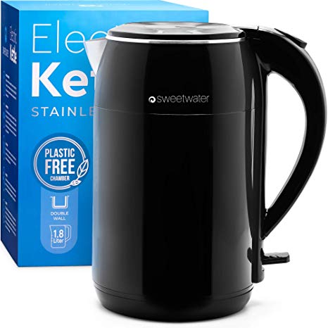 Sweetwater Electric Kettle - 1.8L Double Wall - No Plastic Contact with Water or Steam in 100% Stainless Steel Interior