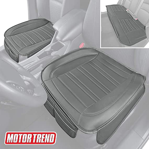 Motor Trend MTSC-422 Gray Combo Universal Car Seat Cushion Full Set, Front and Rear Bench – Padded Luxury Covers with Non-Slip Bottom & Storage Pockets Faux Leather Protector for Auto, Truck & SUV