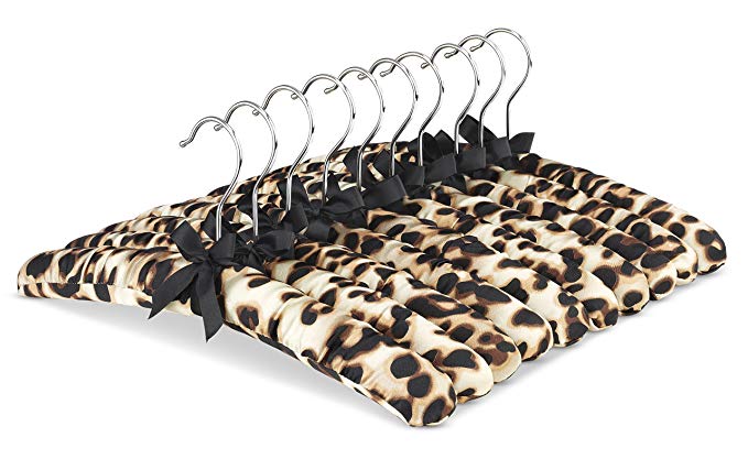 Anti Slip Satin Padded Hangers with Chrome Hook - Heavy Duty for Sweaters, Dresses, Suits - Set of 10 – Leopard-By Whitmor