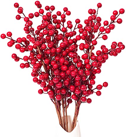 Artiflr 4 Pack Artificial Red Berry Stems Holly Christmas Berries for Festival Holiday Crafts and Home Decor, 20 Inches Burgundy Berry Floral Christmas Tree Decorations