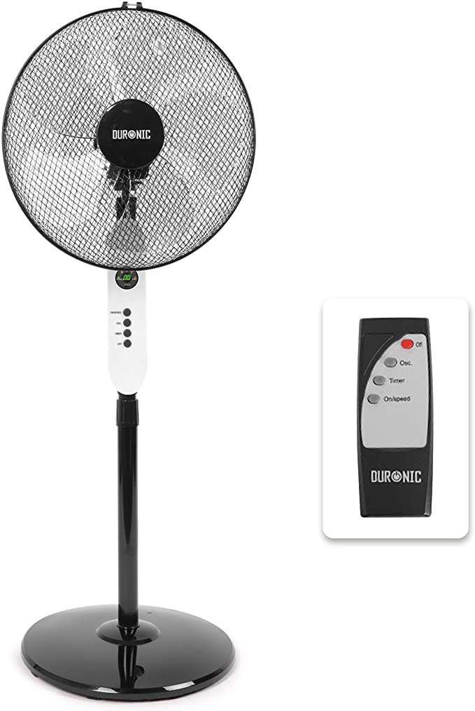 Duronic Pedestal Fan FN65 | Oscillating/Rotating | 3 Speeds | Remote Control | 16 Inch Tilting Head | Timer Function | Electric 60W | 3 Modes: low, medium, high | Cooling for Summer in Home/Office
