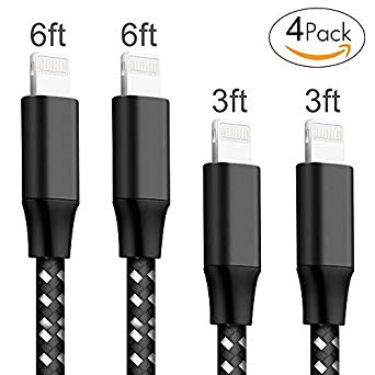 ONSON Charger Cables 4Pack 2x3FT 2x6FT to USB Syncing Data and Nylon Braided Cord Charger for iPhone X/8/8 Plus/7/7 Plus/6/6 Plus/6s/6s Plus/5/5s/5c/SE and more [Black&White]