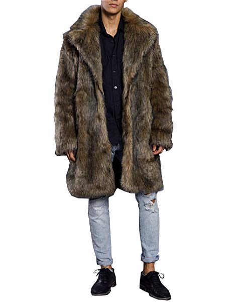 Lafee Bridal Men's Luxury Faux Fur Long Coat Jacket Winter Warm Overcoat Outwear Cardigan