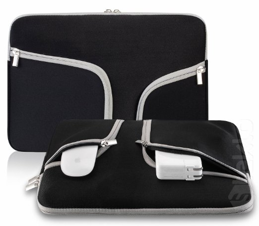 Steklo - BLACK Neoprene Soft Sleeve Case for MacBook 12-inch & MacBook Air 11.6" and Laptop up to 12" Ultrabook, Chromebook Bag Cover - BLACK