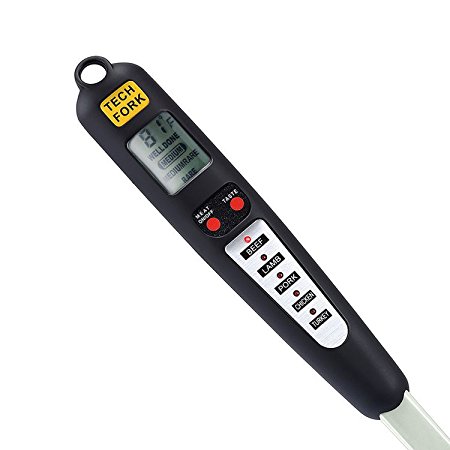 Digital Thermometer Fork, Instant Read Food Meat Thermometer with LED Screen and Long Fork for Grilling, Barbecue and Cooking in the Kitchen