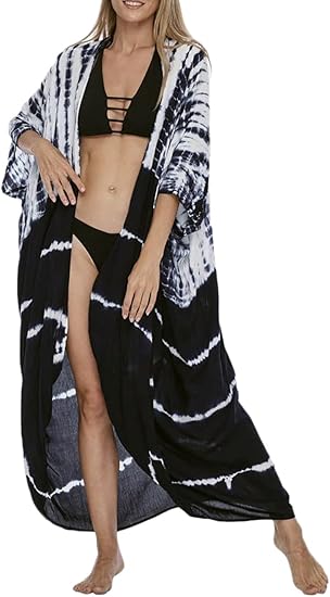 Bsubseach Stylish Tie Dye Open Front Long Kimono Swimsuit Cover up for Women