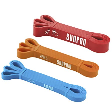 SUNPOW Pull Up Assistance Bands - Set of 5 Resistance Heavy Duty Workout Exercise Crossfit Stretch Fitness Bands Assist Set for Body, Instruction Guide and Carry Bag Included