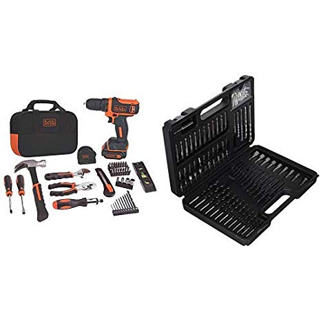 BLACK DECKER 12V MAX Drill & Home Tool Kit, 60-Piece (BDCDD12PK) with BLACK DECKER BDA91109 Combination Accessory Set, 109-Piece