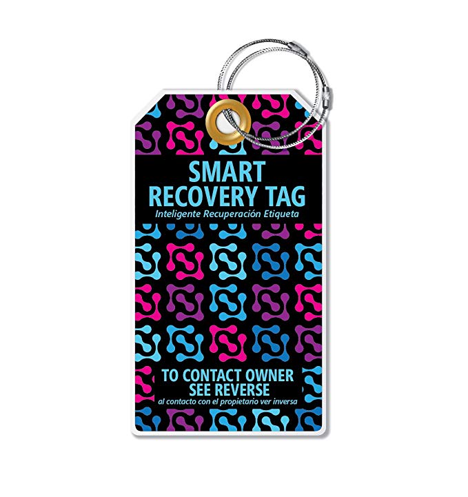 Dynotag Web Enabled Smart ID Tag, PROTAGZ Series MEGA Size Luggage Tag w. Double Steel Loops with DynoIQ & Lifetime Recovery Service (NightLight)