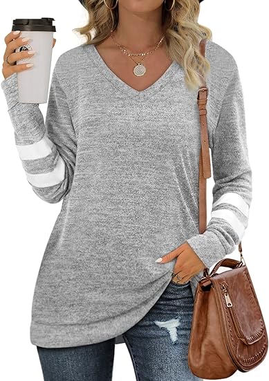 Aokosor Sweatshirts for Women Long Sleeve V Neck Sweaters Tunic Tops for Leggings