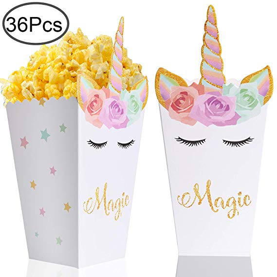 36 Pcs Popcorn Boxes Treats for Unicorn Party Favors Supplies by Standie