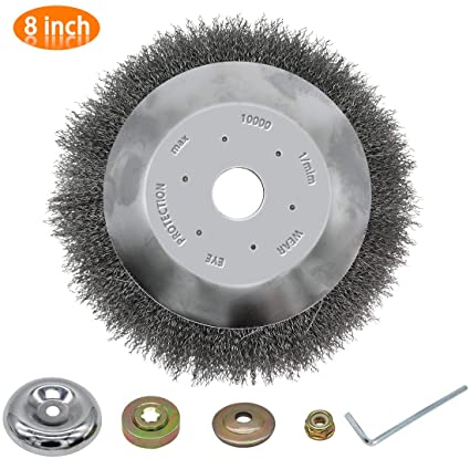 CZS 8 inch Derusting Weeding Wheel Tray Wire Wheel Steel Brush Trimmer Head Wire Brush Cutter Rust Removal Floor Dedusting Weed Cleaning Tools for Garden Trimmer & Edger (Adapter Included)