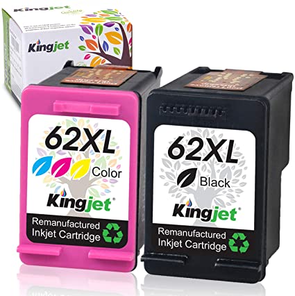 Kingjet Remanufactured 62XL Ink Cartridges Work for Envy 5540 5640 5660 7644 7645 8005; OfficeJet 200 250 5740 5745 8040 8045 Series Printers, 1Black and 1Color