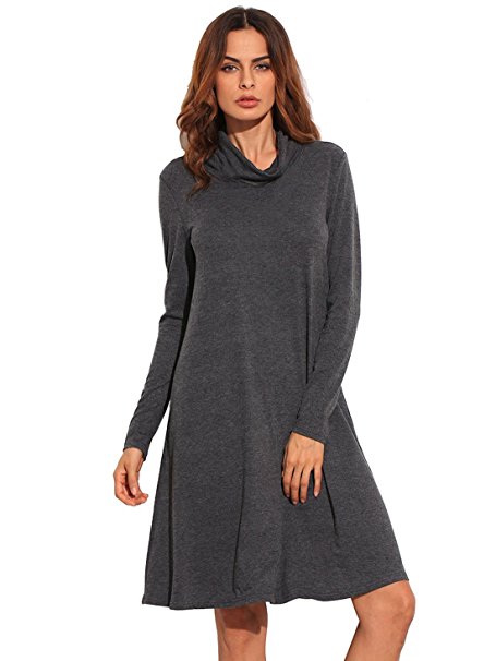 ROMWE Women's Long Sleeve Turtleneck Casual T-shirt Loose Tunic Dress