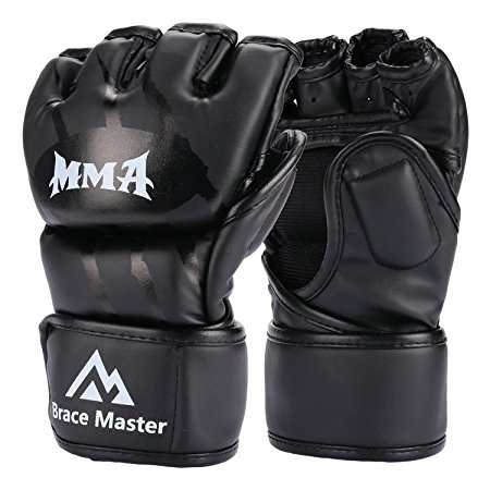 Brace Master MMA Gloves UFC Gloves Leather More Paddding for Men Women Knuckle Wrist Protection, Fingerless Sparring Gloves for Training, Kickboxing, Muay Thai, Boxing, Punching, Mixed Martial Arts