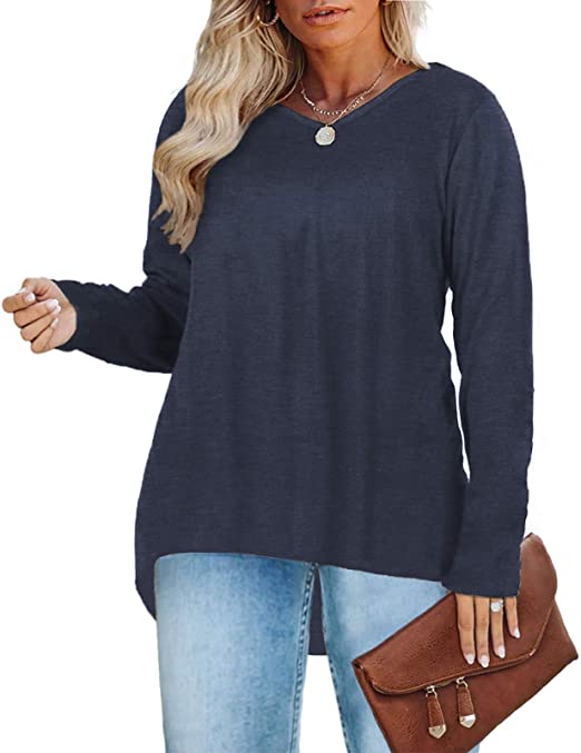 DOLNINE Womens Plus-Size Tops Long Sleeve V Neck Casual Shirts XL-4XL