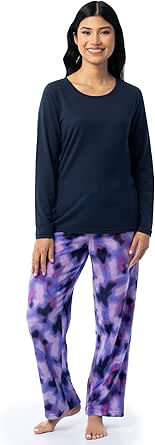 Fruit of the Loom Women's Sueded Jersey Crew Top and Fleece Pant Sleep Set