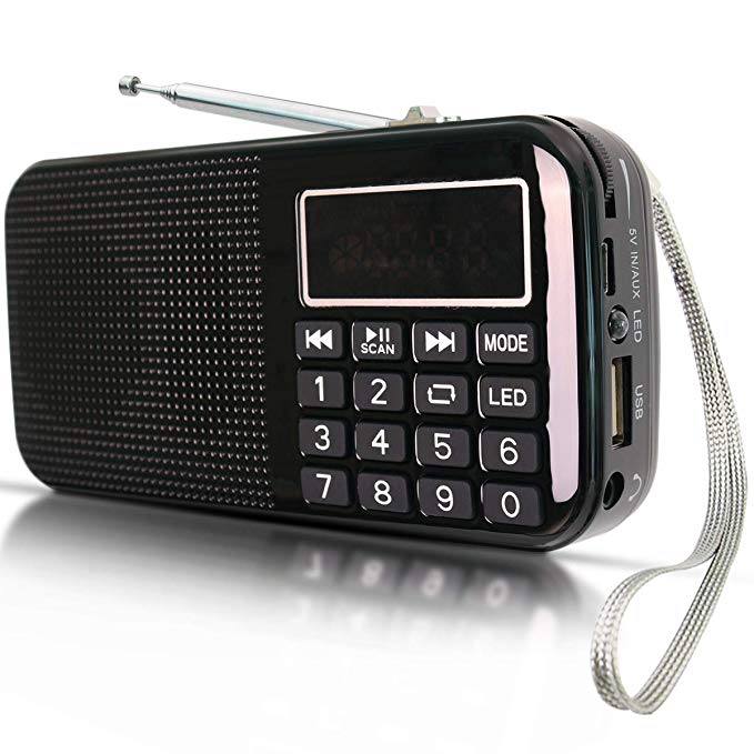 PRUNUS Portable Large Battery Capacity (3000mAh) FM MP3 Radio with Emergency Flashlight Function. Rechargeable and Replaceable Battery (18650 x 2) for A Long Playing Time (More Than 20 Hours). Stores Stations Automatically. Supports Flash Drive / Two Micro SD card / TF card, to Allow Users to Play Stored MP3 Files. (No Manual Memory Function).