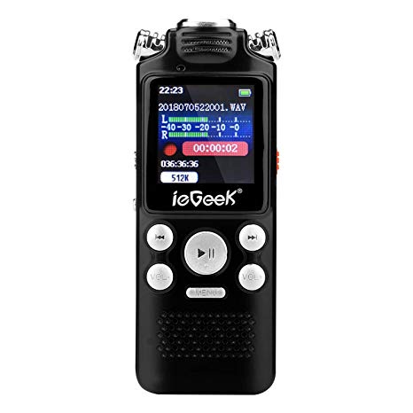 Dictaphone Voice Recorder, ieGeek 16GB USB Voice Recorder with MP3 Player, Voice Activated Recorder with USB Rechargeable, Stereo HD Recording Digital Voice Recorder for Lectures-Black