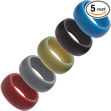 Country Bound Silicone Wedding Ring 5 Pack, Premium Quality Wedding-Bands for Active Men, Sports, Gym and Work Comfortable Fit & Skin Safe, Antibacterial.