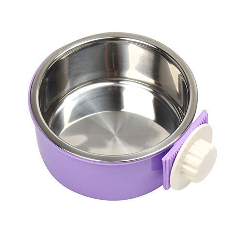 RUBYHOME Dog Bowl Feeder Pet Puppy Food Water Bowl, 2-in-1 Plastic Bowl & Stainless Steel Bowl, Removable Hanging Cat Rabbit Bird Food Basin Dish Perfect for Crates & Cages