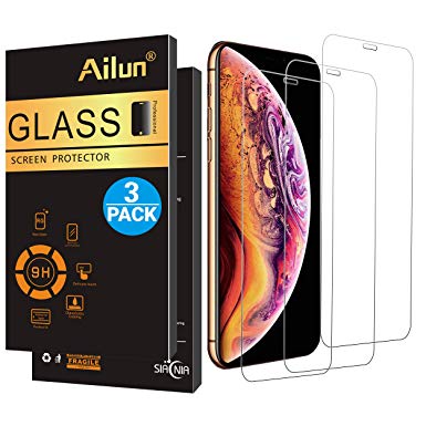 Ailun Screen Protector Compatible iPhone X/Xs,iPhone 10,[3 Pack],Full Coverage, 2.5D Edge Tempered Glass for iPhone X/10/Xs[5.8inch],Anti-Scratch,Bubble Free,Siania Retail Package