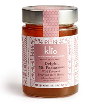Greek Wild Thyme & Fragrant Herb Honey - Single Origin - Delphi, Mt. Parnassos, Greece. Small Production, Raw, Cold Packed, Never Heated. Intense floral flavor - Delicious! New Offering from Klio.