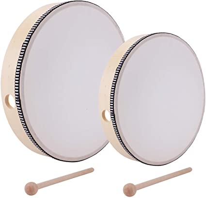 Foraineam 10 Inch & 8 Inch Hand Drum Kids Percussion Wood Frame Drum with Drum Stick