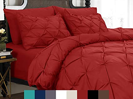 Elegant Comfort 3 Piece Pinch-Pleated Button Closure, Wrinkle-Resistant Ultra-Soft Microfiber Duvet Cover Set, Luxurious & Hypoallergenic Pintuck Décor, King/California King, Flamenco Red