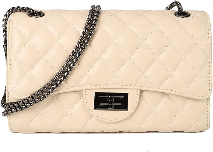 Quilted Crossbody Bags for Women Leather Ladies Shoulder Purses with Chain Strap Stylish Clutch Purse