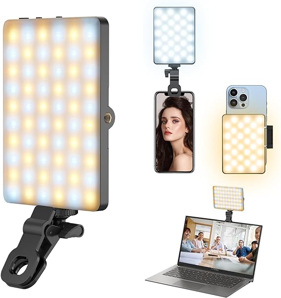 Youlisn Selfie Light for Phone, 60 LED Phone Light with Clip on, 3 Light Modes, Rechargeable 2000mAh, Portable Video Fill Light for iPhone/iPad, Laptop, Makeup, TikTok, Selfie, Vlog, Video Conference