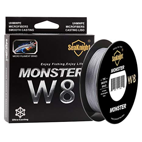 SeaKnight Monster W8 Braided Lines 8 Strands Weaves 328Yards/547Yards Super Smooth PE Braided Multifilament Fishing Lines for Sea Fishing 15-100LB