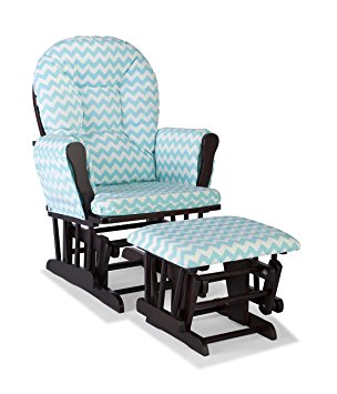 Stork Craft Custom Hoop Glider and Ottoman, Espresso/Turquoise Chevron