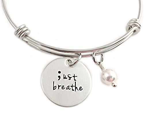 Just Breathe - ;ust breathe - Semicolon Bangle Bracelet - Hand Stamped Jewelry