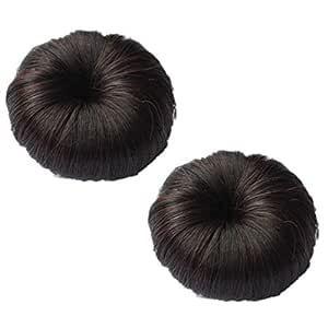 2 Pcs Synthetic Fiber Hair Bun with Alligator Clip Hair Extension Chignon Donut Bun Short Ponytail Wig Hairpiece for Baby Girls Small Size (Dark Brown)