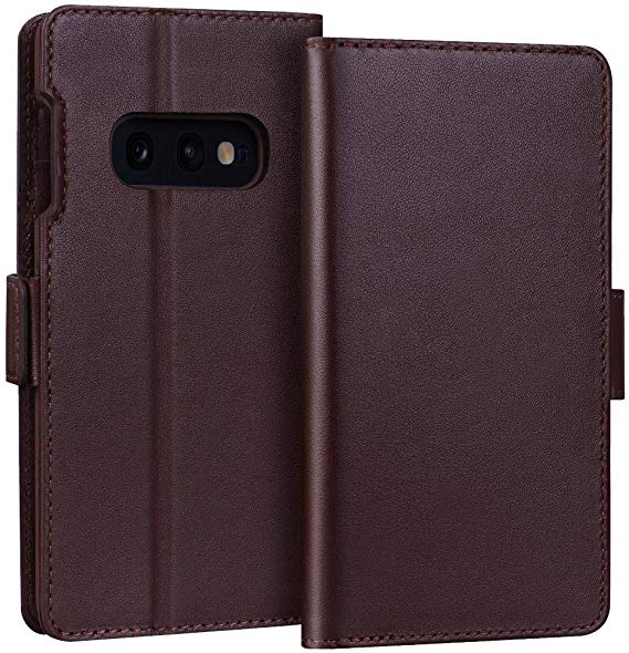 Galaxy S10e Case (5.8 inch), Fyy [RFID Blocking] Luxury Cowhide Genuine Leather Wallet Case with Card Slots Stand Cover Flip Case for Samsung Galaxy S10e (2019) Brown